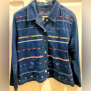 Koret Blue Jean Shirt Women’s VTG Top M Long Sleeve City Blues Embroidered Denim